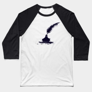 Abstract Ink Splash Peacock Feather Quill With Vintage Ink Well Baseball T-Shirt